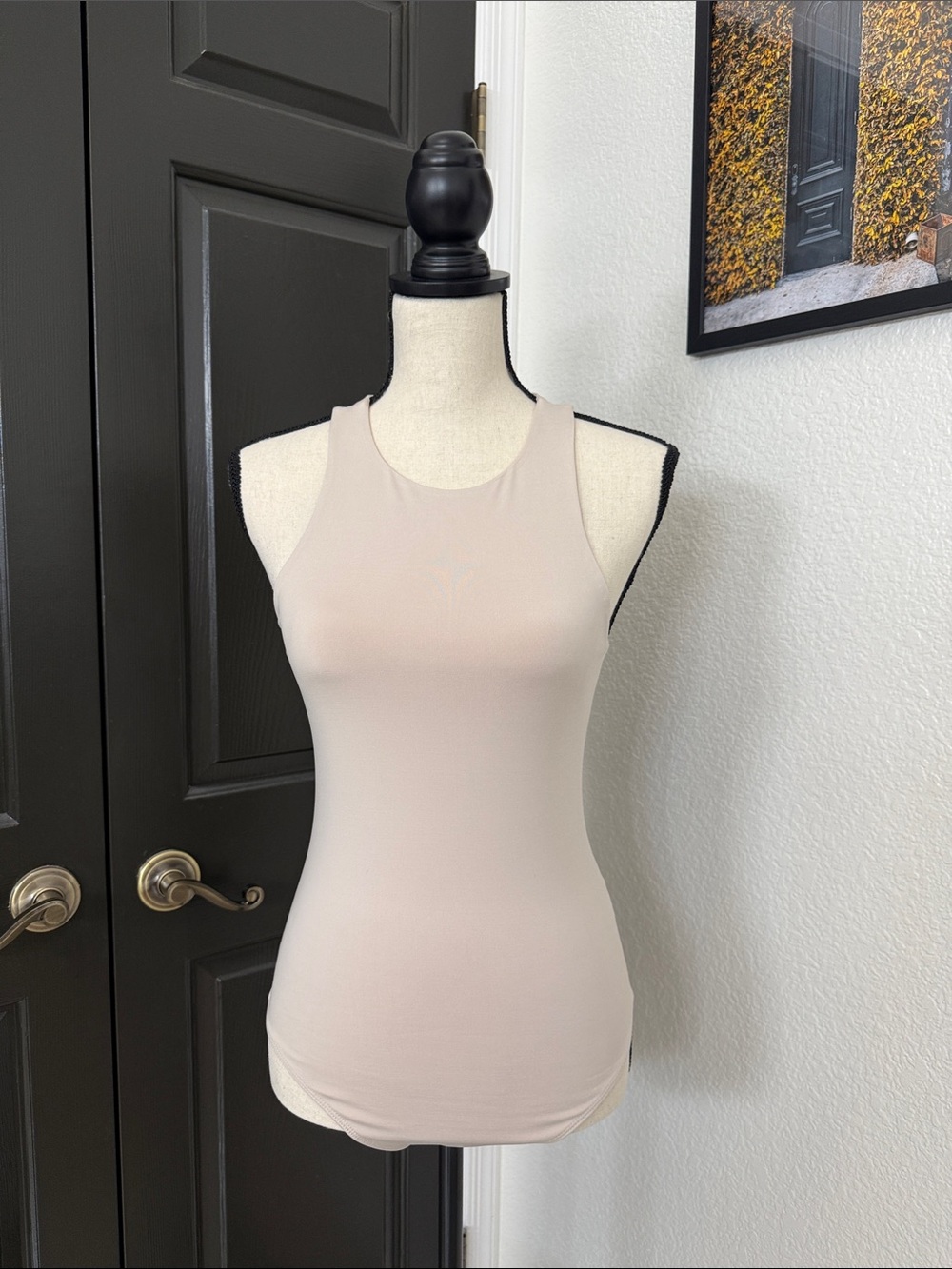 Express Sleeveless body contour bodysuit in Light Beige